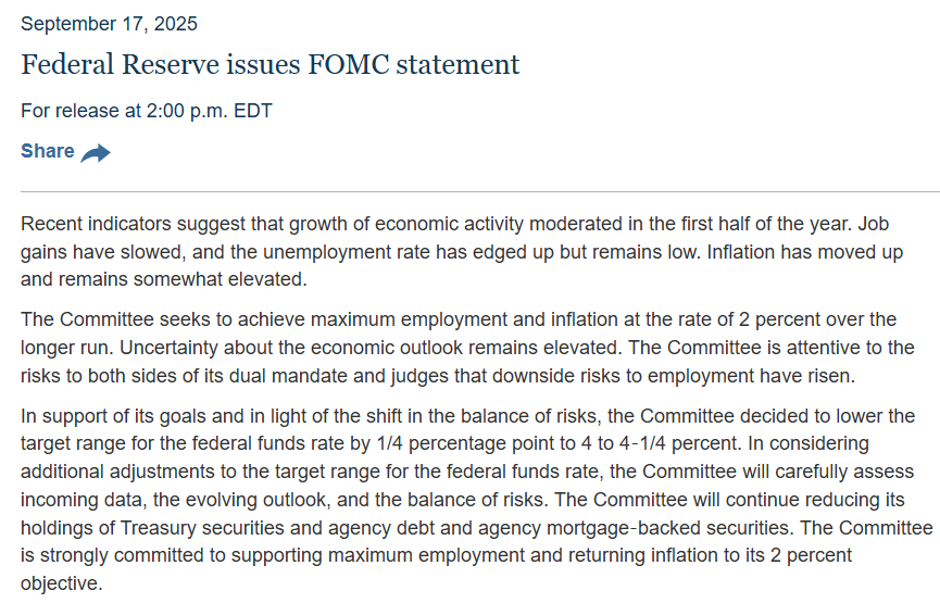 XM官网:美联储如期降息25个基点 “白宫声音”刺眼亮相点阵图