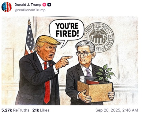 XM官网登陆入口:又打算干什么?特朗普发布“解雇鲍威尔”的漫画